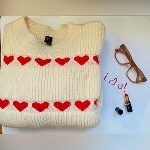 Preloved Cream CIDER Sweater with Red “Hearts” pattern, Size XS